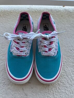 Vans Mongoose Era Grid Pink Teal Skate Shoes Women Low Top Sneakers